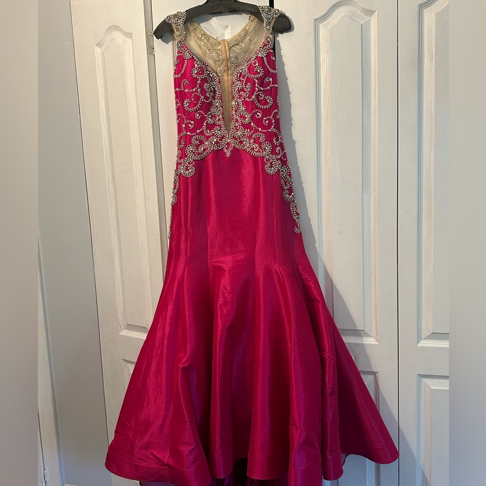 Hot pink beaded Mac Duggal gown new never worn